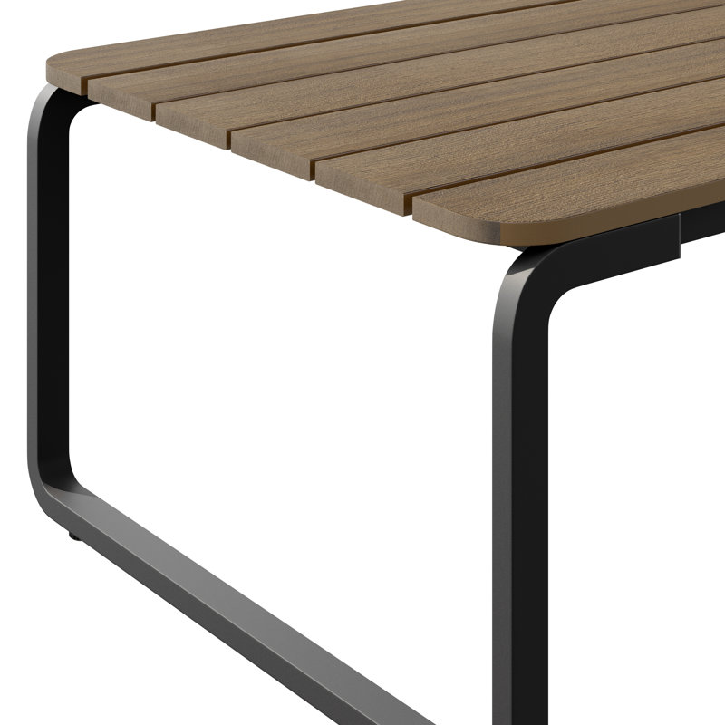 Rectangular Coffee Table with Slat Top & Aluminum Sled Base