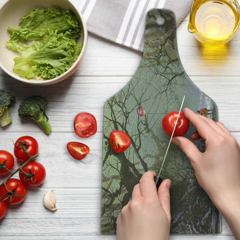 Ambesonne Fantasy Tempered Glass Cutting Board Tree Branch in Forest Brown