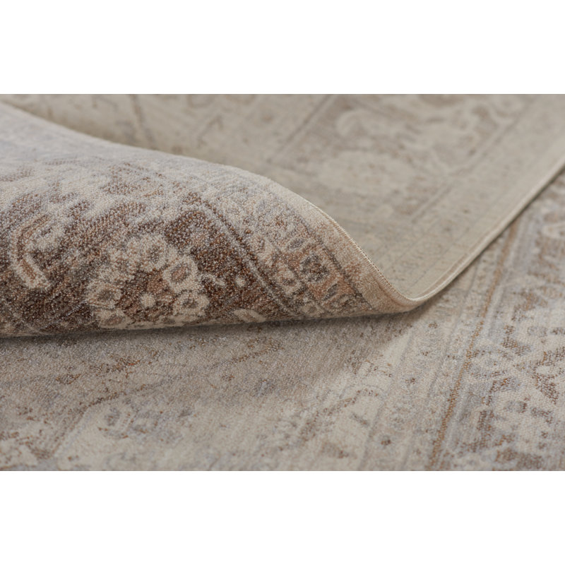 Tapis oriental brun clair en polyester fabriqué à la machine Basia, Rectangle 2 pi x 3 pi