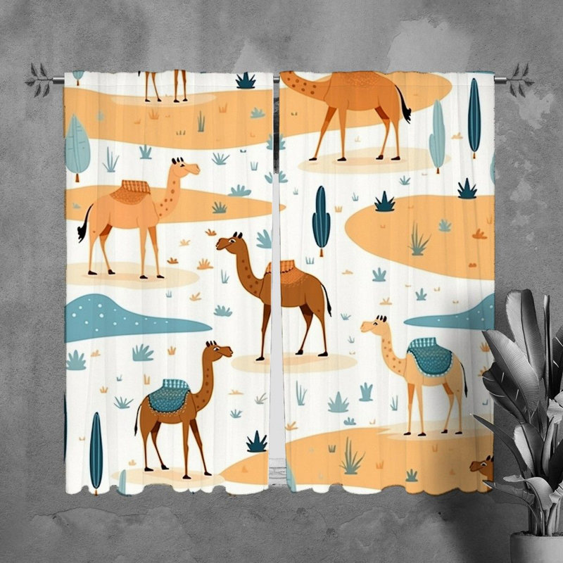 Rideaux de chameau rideaux animaux orange / bleu, L 40 po x L 61 po