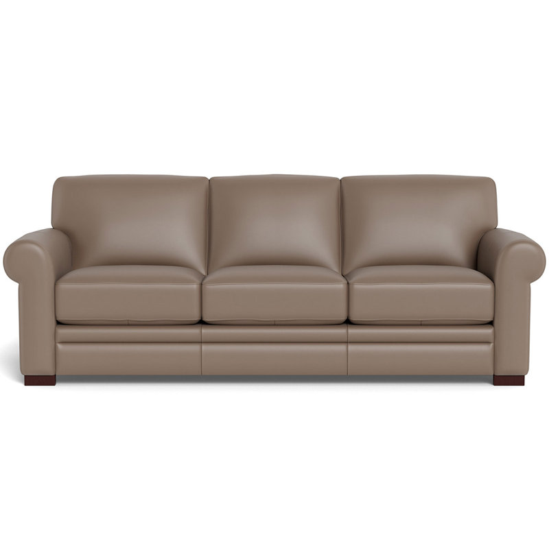 Brookfield 95 Wide Genuine Leather Rolled Arm Sofa, Taupe Brown
