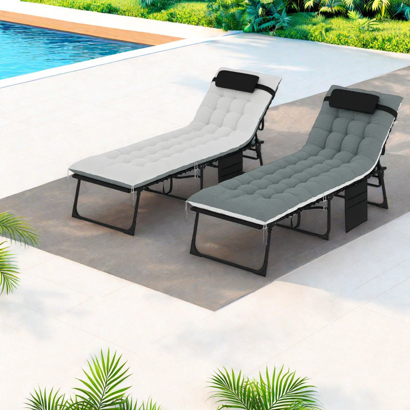 Adjustable Patio Chaise Lounges, Steel Portable Modern Set For Pool