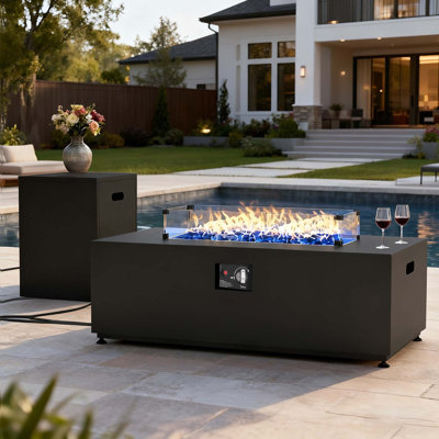 Table rectangulaire pour foyer d'extérieur au gaz propane sans fumée 42 po avec réservoir de carburant caché LayinSun
