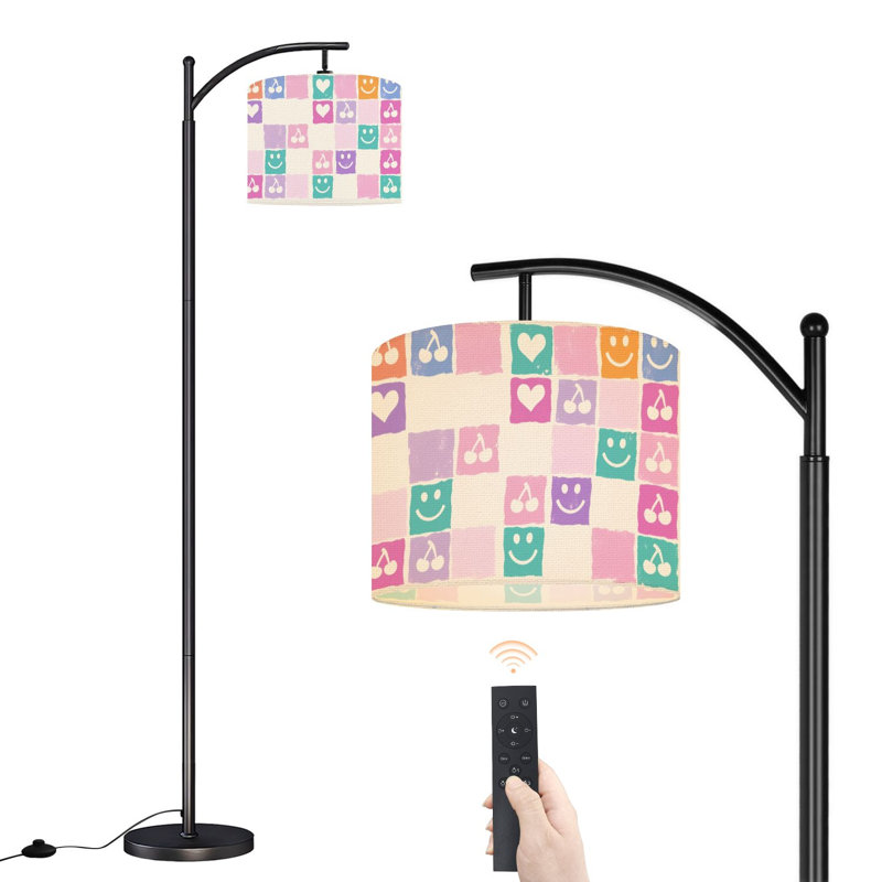 Arc Floor Lamp Groovy Seamless Checkerboard Brush Stroke Checkered Print Floor Lamps with Remote LED Lights Adjustable Lamp Shades Tall Standing Lamps for Reading Office Living Room