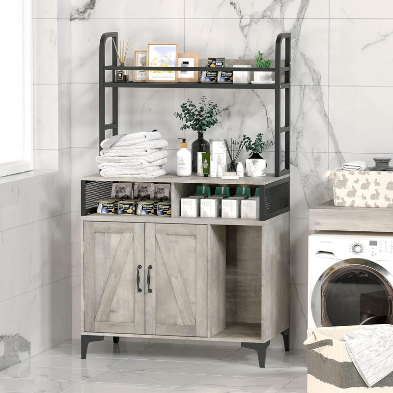 Gray MDF and Iron Cat Litter Box Enclosure with Shelves