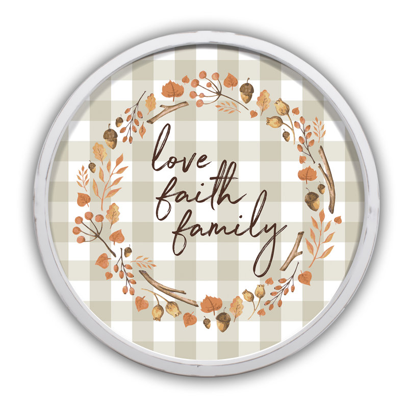 «Love Faith Family Script», reproduction encadrée, Blanc
