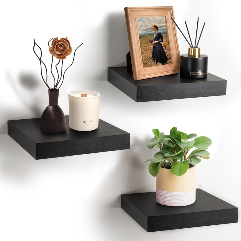 Tablettes flottantes carrées 9 "avec supports invisibles Sorbus, Noir