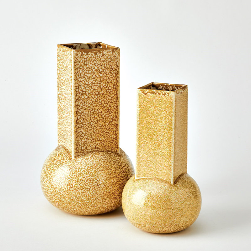 Crocus Vase-Reactive Black-Lg, Mustard, 16" H x 8.75" W x 8.75 D