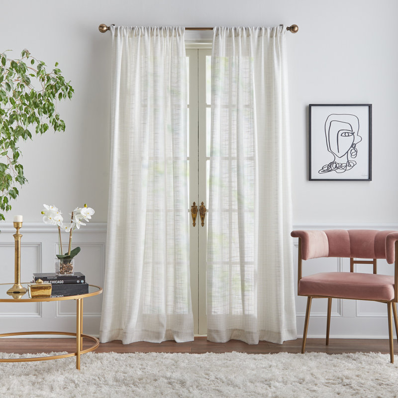 Sorbet Metallic 95" Pole Top Light Filtering Gold Curtain Panel Pair (Set of 2), 50"W x 95"L