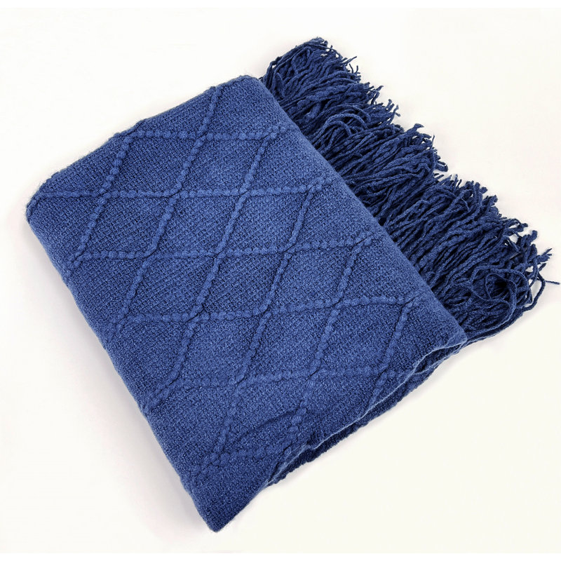 Irregular Rhombus Knitted Throw Blanket, Blue