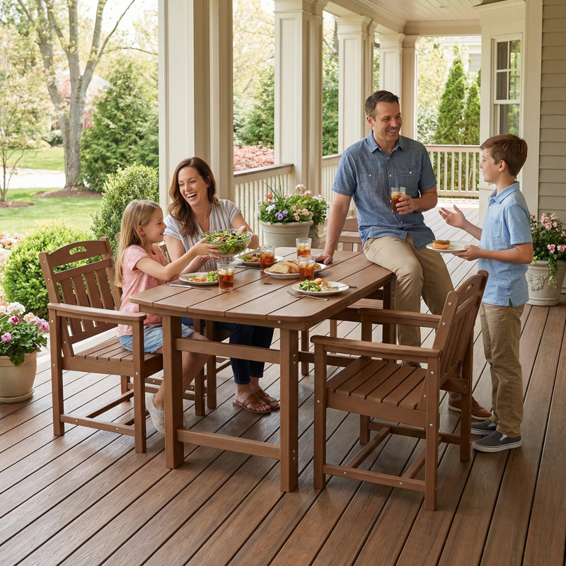 4-Person 5-Piece rectangular Patio Dining Set With Umbrella Hole, Teak