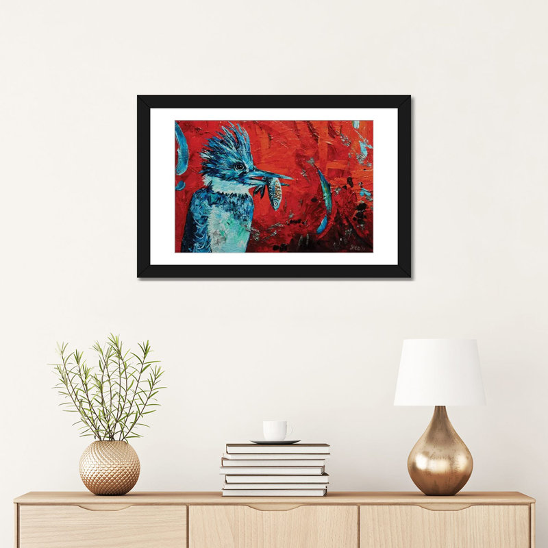 « kingfisher », reproduction sur toile, Papier d'art encadré noir, Blanc, H 16 po x l 24 po x P 1 po