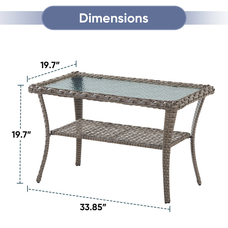 Gaetanino 19.7'' H Rectangular PE Wicker Outdoor Coffee Table, Gray