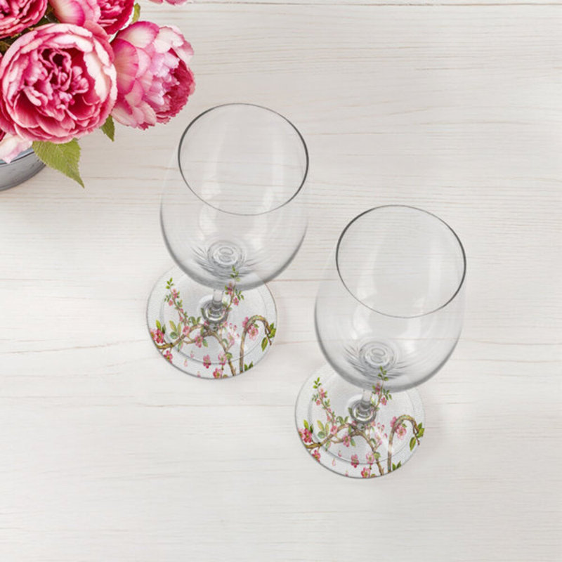 Sous-verres ronds en cuir cerisier rose, Rose