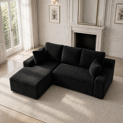 104" Corduroy Modular Sectional Sofa, Deep Seat Cloud Couch with L-Shaped Chaise, Plush Upholstered Living Room Sofa, No Assembly Required