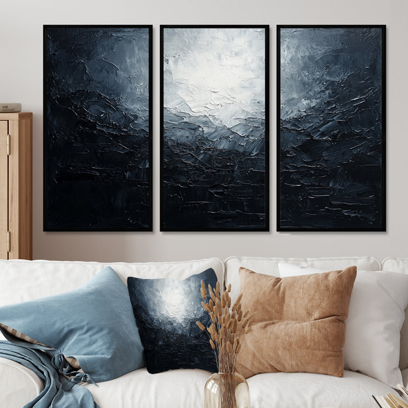Tempête abstraite de ciel de minuit - art mural ciel - ensemble de 3, Noir, Impression encadrée sans passe-partout