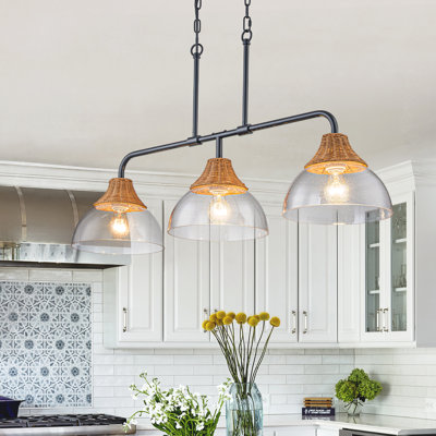 3-light Glass Linear Kitchen Island Pendant