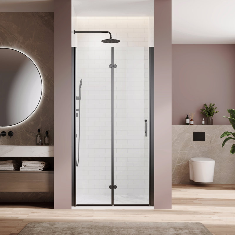 34 In.W X 72 In.H Swing Double Glass Panel Shower Door Adjustable Frameless Shower Door With 1/4 Inch Clear Tempered Glass