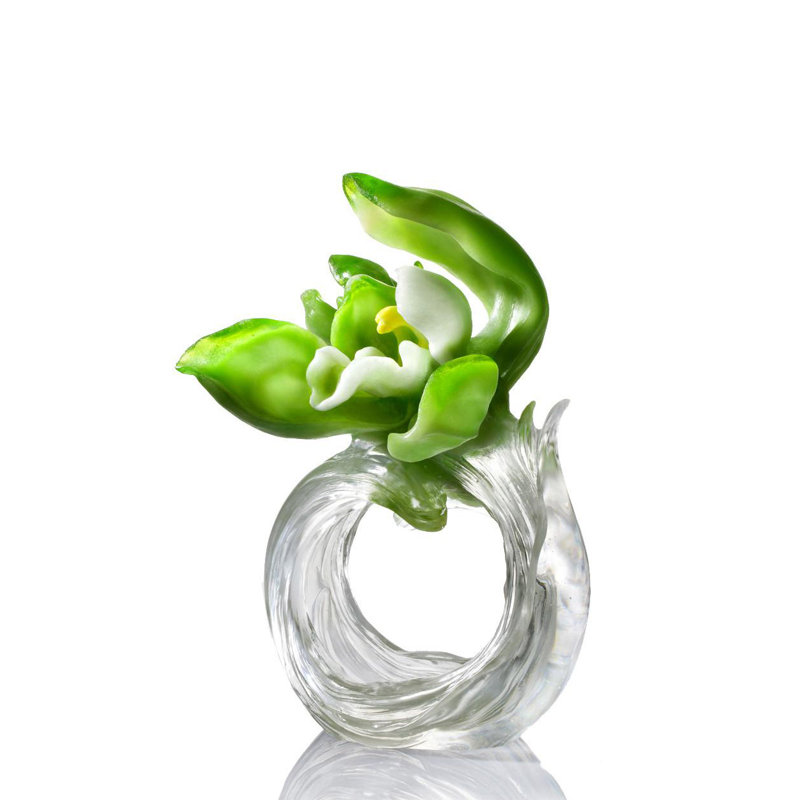 A Chinese LIULI Flower Crystal Art - Collector Edition - Crystal Orchid Sculpture, "Imminent Spring Dance"
