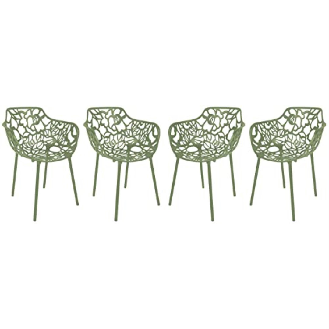 Rabia Patio Armchair – Floral Cutout Aluminum Stackable Dining Chair, UV Protected, Rust-Resistant, Indoor & Outdoor Use, Fully Assembled Brayden Studio®