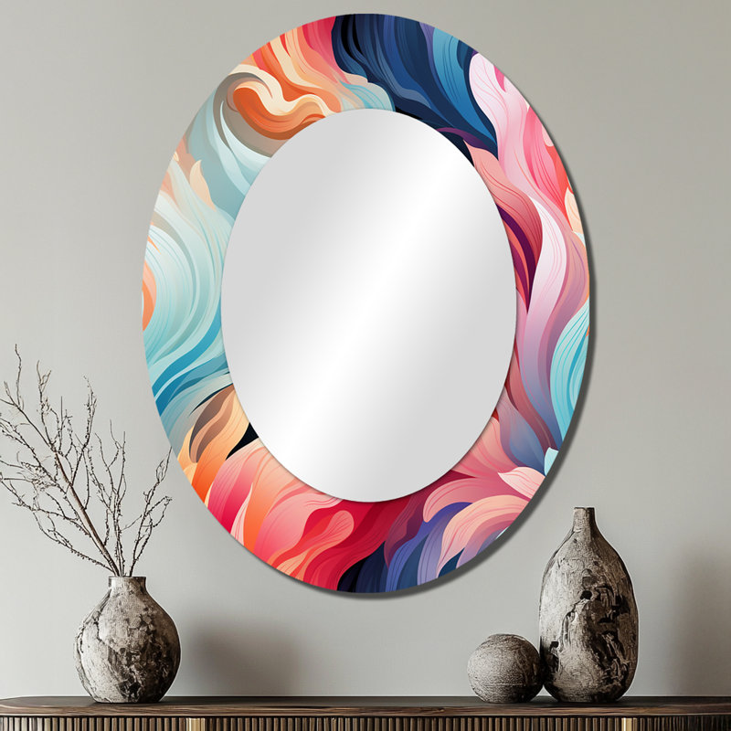 Miroir mural moderne rose et bleu, H 40 po x l 30 po