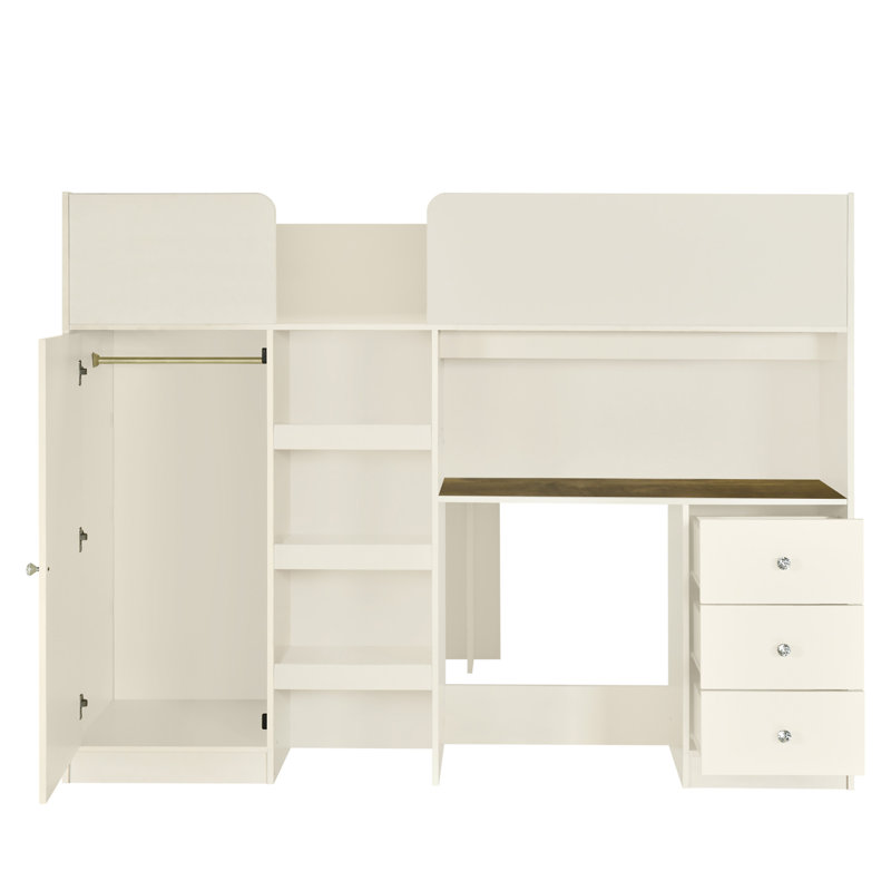   Lit mezzanine avec garde-robe intégré, Beige