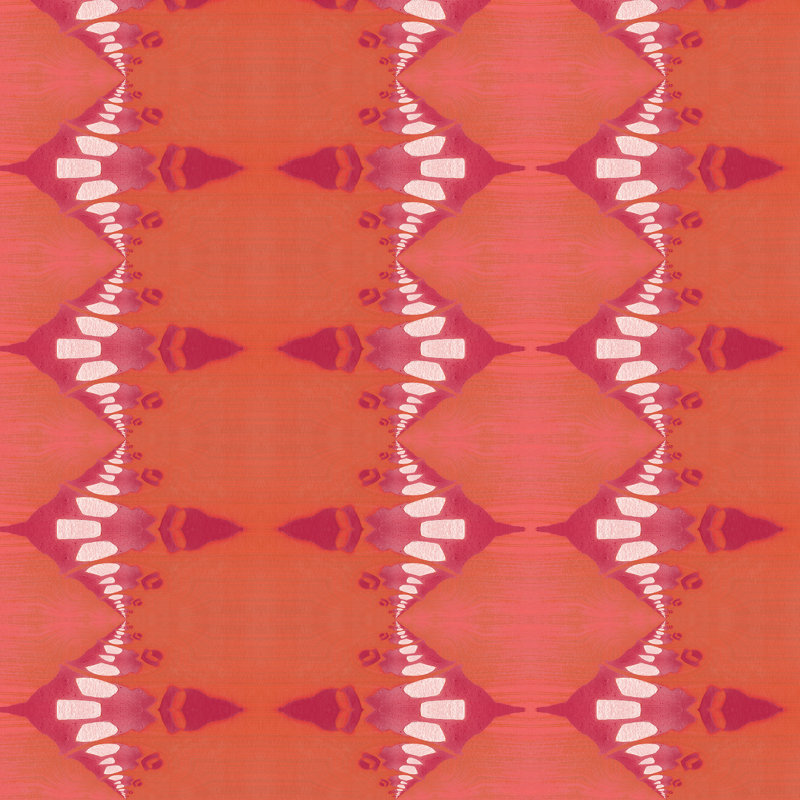 Evelyn | Papier peint abstrait à rayures ikat , Rouge / rose / orange