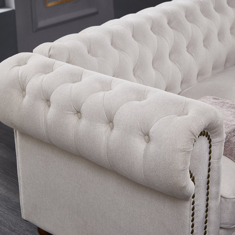 Chesterfield sofa in linen fabric, Beige