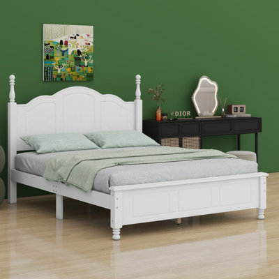 Wood Platform Bed Frame,Retro Style Platform Bed With Wooden Slat Support