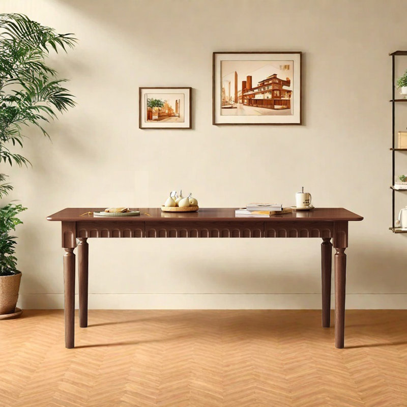 French retro dining table and chair combination, Tan, 29.92"H x 62.99"L x 31.49"W