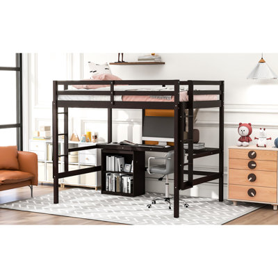 Lit mezzanine avec bureau et espace d'écriture, structure en bois pour une chambre à coucher sécuritaire et stable - 2 tiroirs pratiques