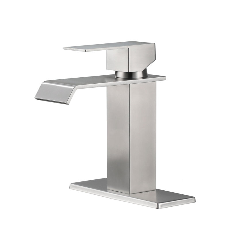 Single Handle Bathroom Faucet With Deckplate And Waterfall Spout In ( 1 Pack ), Brushed Nickel