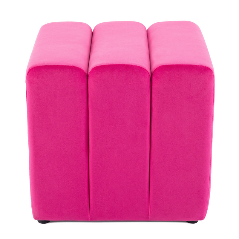 Lamart 18.1" Wide Tufted Square Cube Ottoman, Fuchsia Velvet