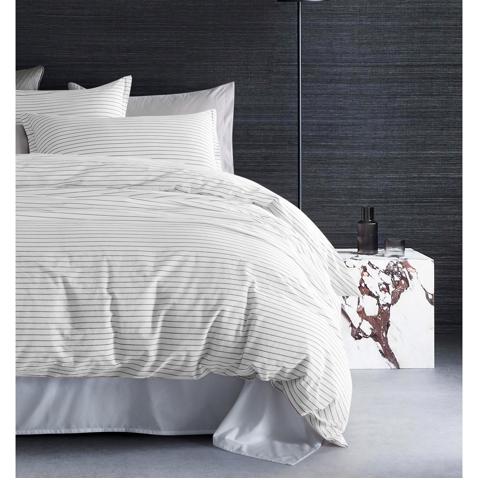 Raba Cotton Duvet Cover Set, Ice Gray/White, Twin Duvet Cover + 2 Queen Pillow Shams