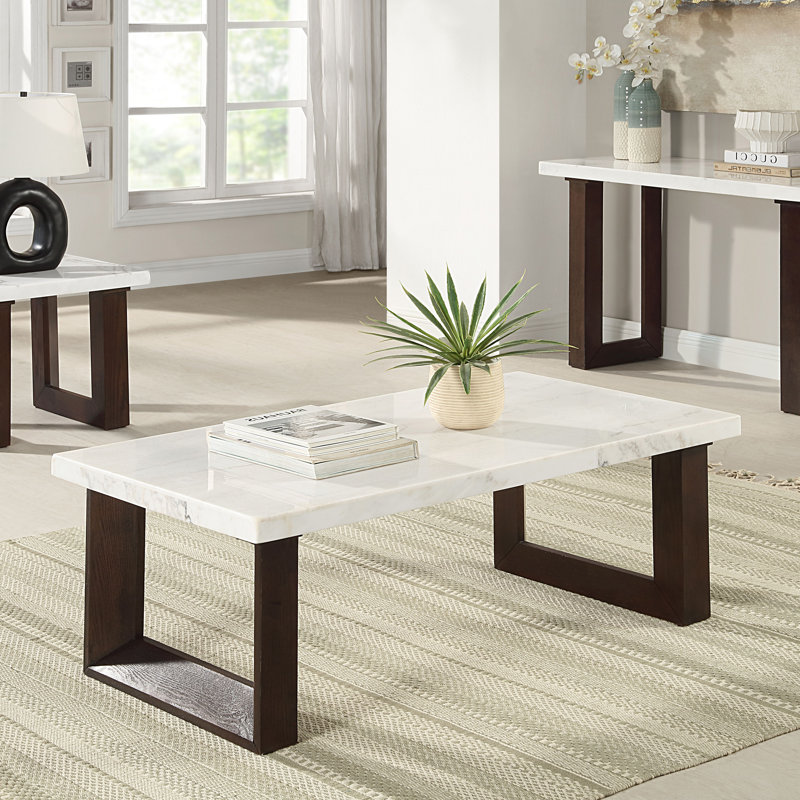 Table basse avec plateau en marbre, plateau en marbre naturel et finition espresso