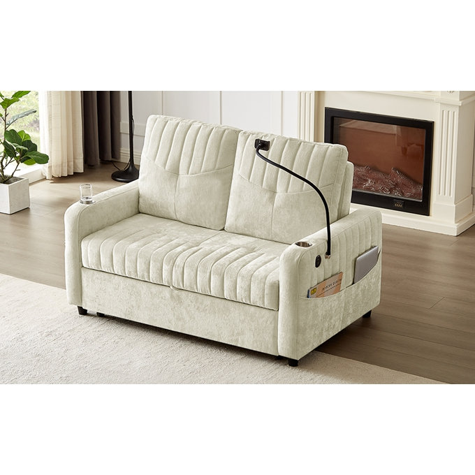 Canapé-lit coulissant avec chargement USB, porte-gobelets et poches de rangement