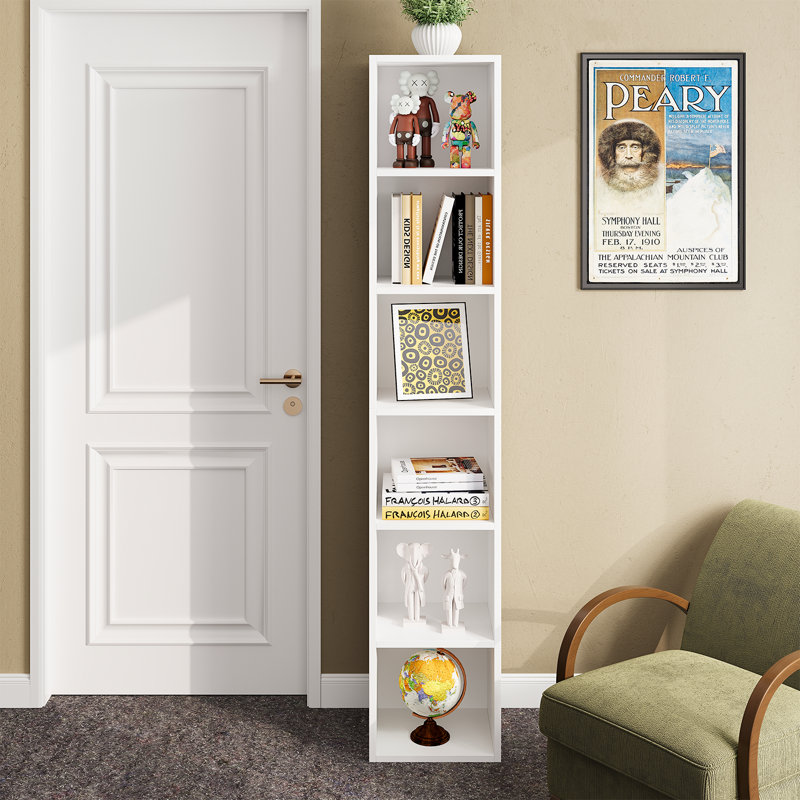 Narielle 11.8"W Narrow Bookcase, (6 Shelves) 71.4"H x 11.8"W x 9.3"D, White
