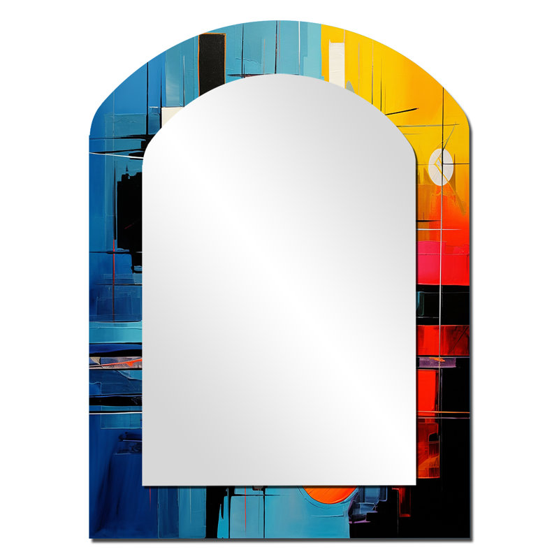 «Blue Orange Mid Century Abstract Reflections II - Mid-Century Modern, 34 po x 25 po