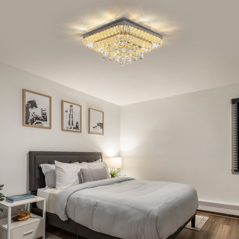 18" Modern Crystal LED Flush Mount Ceiling Light with Smart App & Remote Control, Chrome, 18"⌀, Chrome