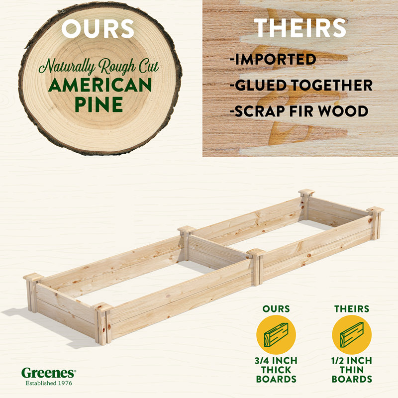 Katsuyoshi Wood Raised Garden Bed, 7" H x 96" W x 24" D, Pine