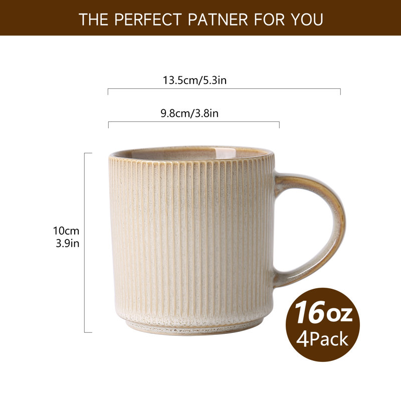 Tasses à café 4 pièces en grès 16 oz ALOFMO , Beige