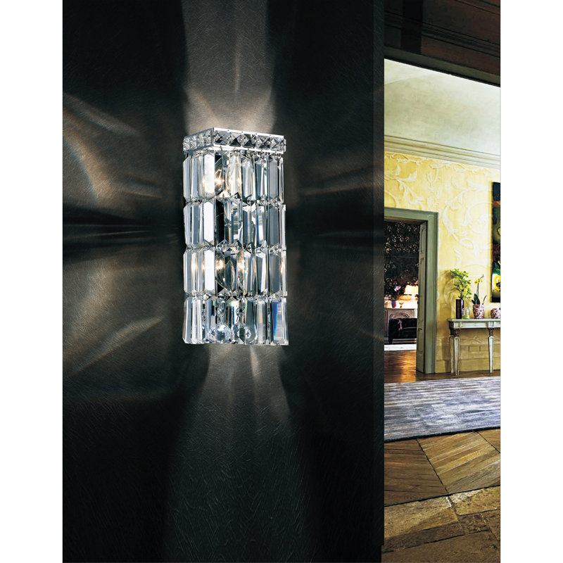 Chrome 5" Wide Wall Light for Bathroom, 2-Light Crystal Sconce with E12 Bulb Base – LED Compatible, BACL Certified