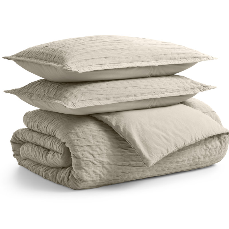 Popple Duvet Cover Set, Queen Duvet Cover + 2 Queen Shams, Putty