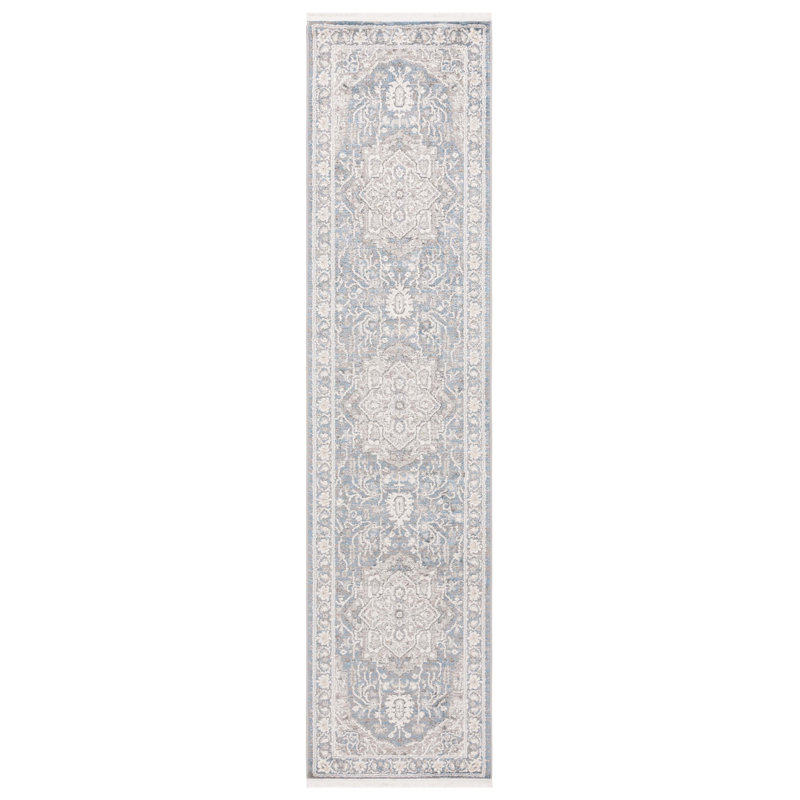Clover Oriental Area Rug in Blue / Light Grey, Runner 2' x 8'