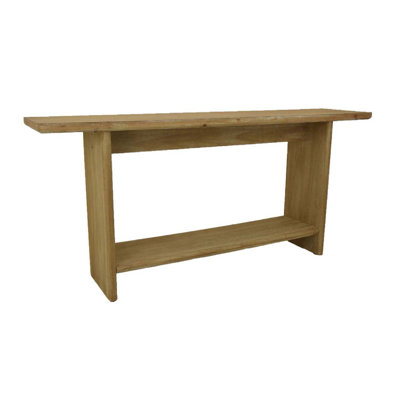 Console, long plateau rectangulaire, 1 tablette, bois brun clair de 71 pouces