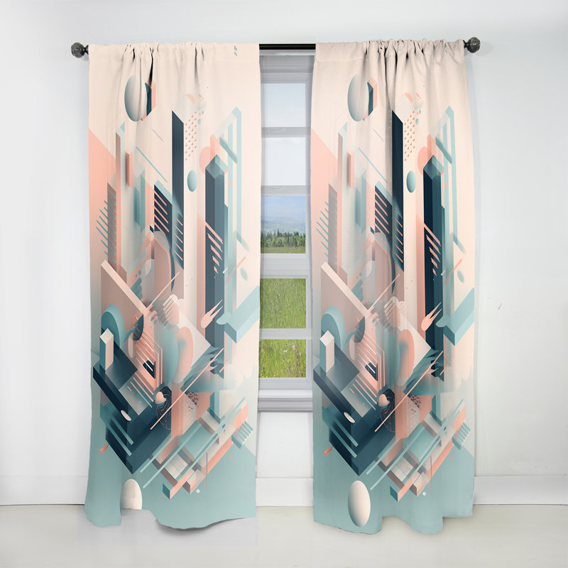 Lidgate - Art minimaliste Mid-Century bleu doux et rose - Rideau minimaliste - Velours obscurcissant - 1 panneau