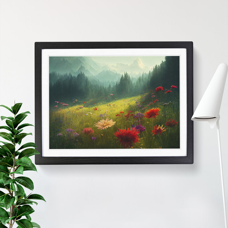 XH1022-7132X Precious Wildflowers Floral - Single Picture Frame Print, 46cm H x 64cm W x 2cm D, Black Framed