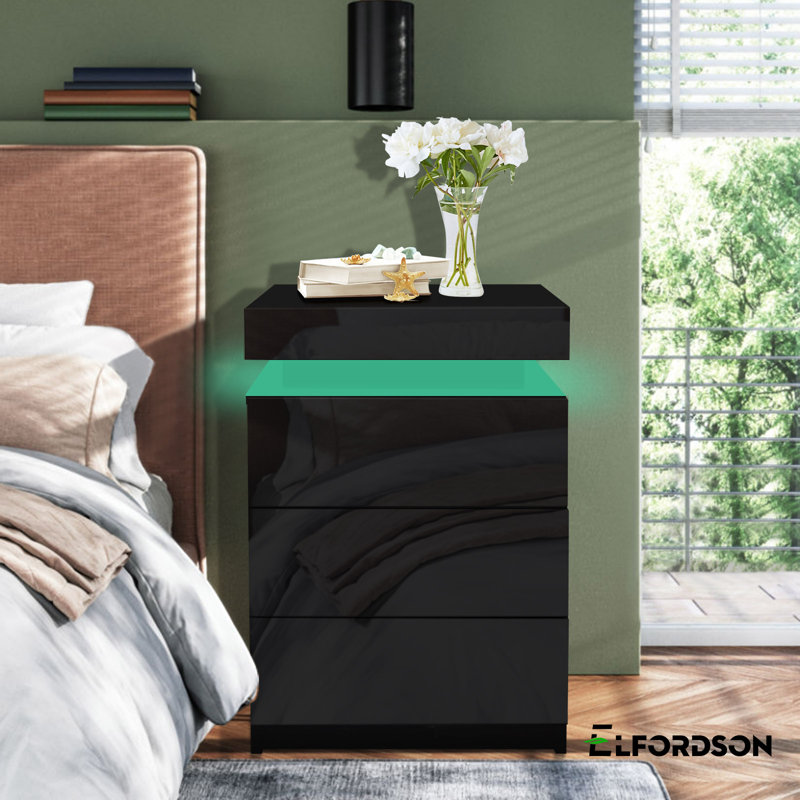 45cm W Manufactured Wood Bedside Table, Black