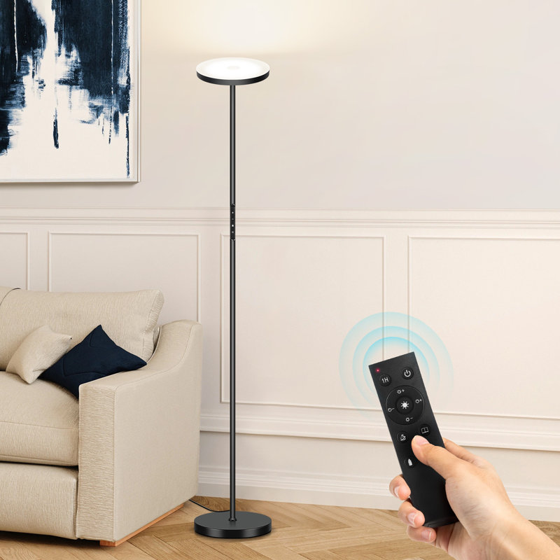 Jernell  LED Dimmable Torchiere Floor Lamp with Remote Control, Black