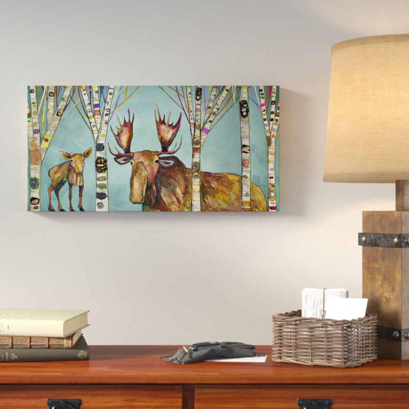 " Moose Birch Tree Forest " by Eli Halpin Painting Print, 12" H x 24" W